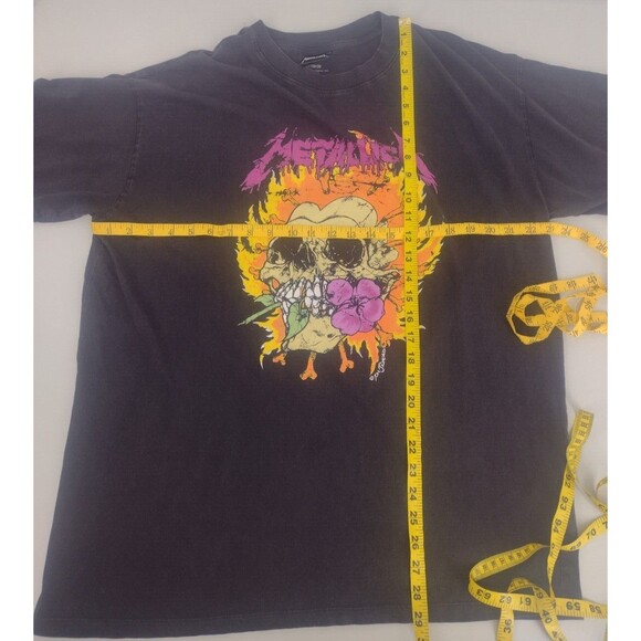 Metallica Pushead DOUBLE SIDED Flaming Skull Heart Rose Fire T-Shirt Mens M - Picture 7 of 8
